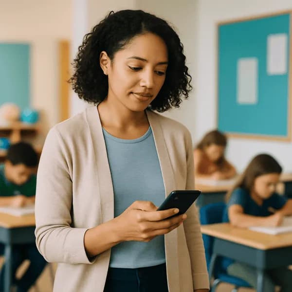 Teacher discreetly logging student behavior on phone while students work